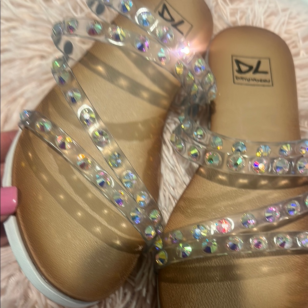 Women's Gold Sandals with Crystal Straps